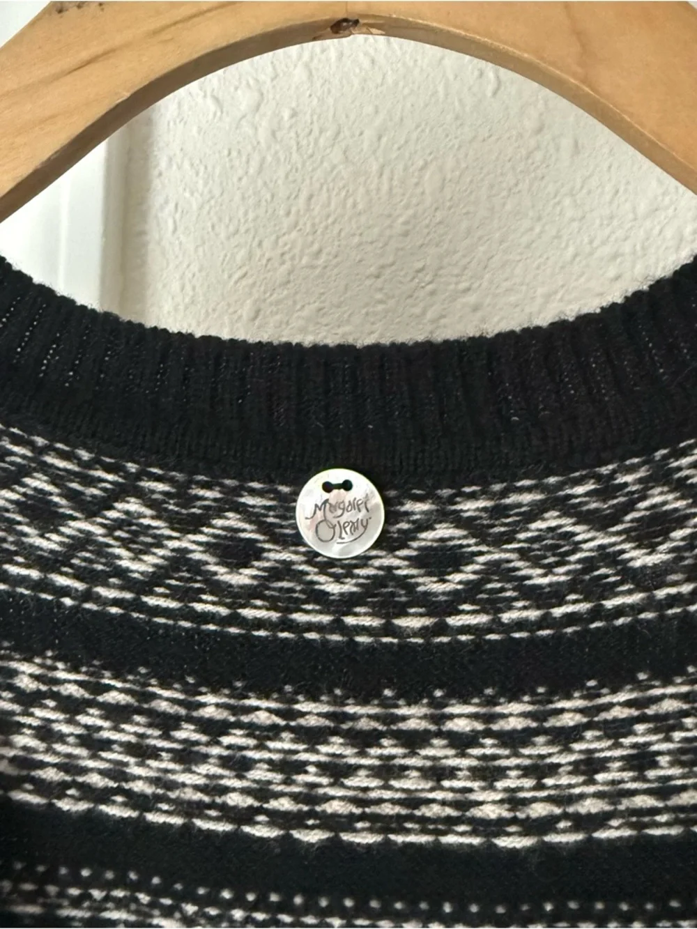 MARGARET O’LEARY black white merino wool argyle striped cropped‎ sweater vest